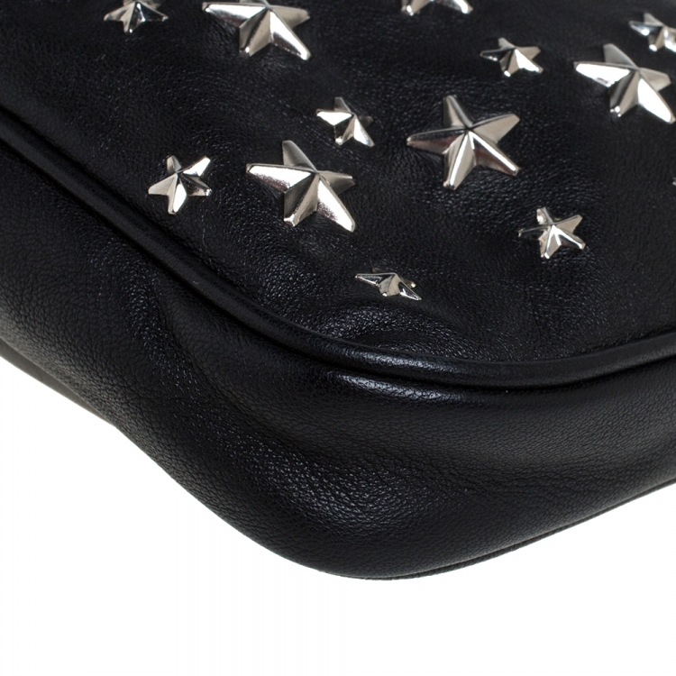 Pre Owned Jimmy Choo Black Leather Star Studded Zulu Clutch