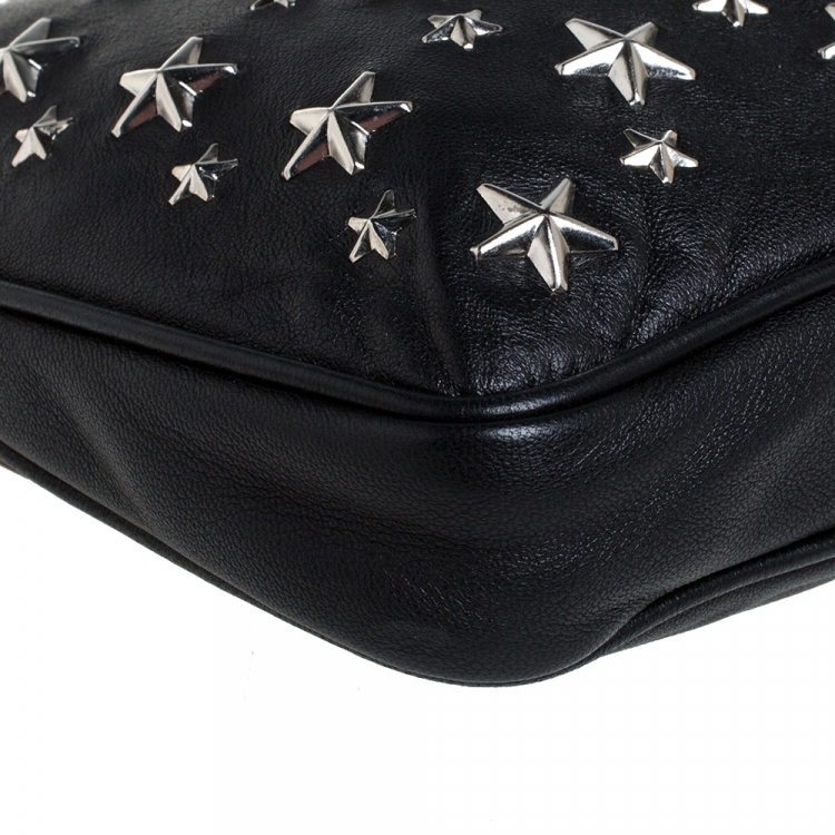 Pre Owned Jimmy Choo Black Leather Star Studded Zulu Clutch