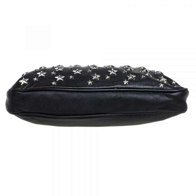 Pre Owned Jimmy Choo Black Leather Star Studded Zulu Clutch