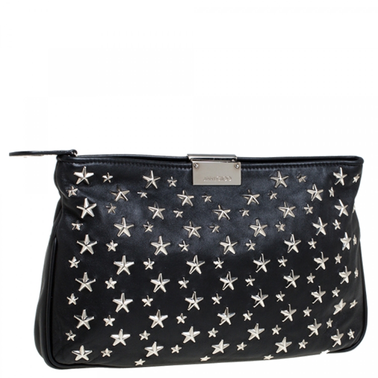 Pre Owned Jimmy Choo Black Leather Star Studded Zulu Clutch