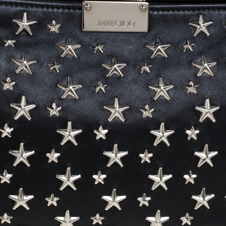 Pre Owned Jimmy Choo Black Leather Star Studded Zulu Clutch