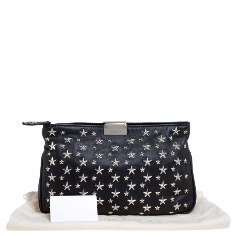 Pre Owned Jimmy Choo Black Leather Star Studded Zulu Clutch