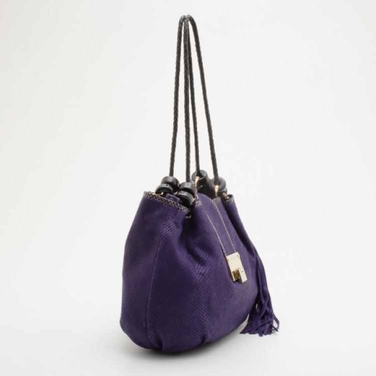 Pre Owned Jimmy Choo Purple Leather & Python Riki Hobo 
