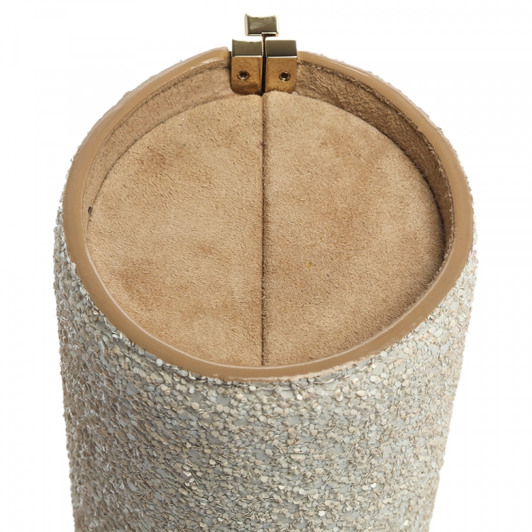 Pre Owned Jimmy Choo Metallic/White Coarse Glitter and Suede Trinket Clutch