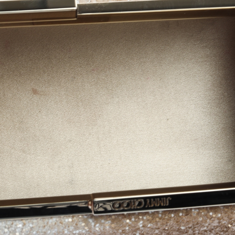 Pre Owned Jimmy Choo Metallic/White Coarse Glitter and Suede Trinket Clutch
