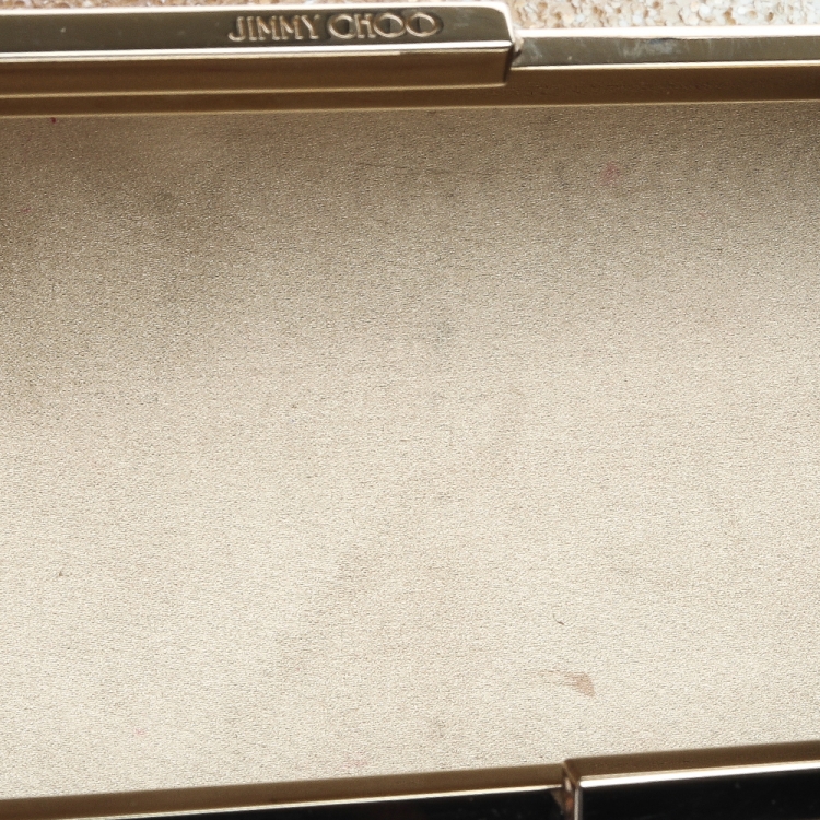 Pre Owned Jimmy Choo Metallic/White Coarse Glitter and Suede Trinket Clutch