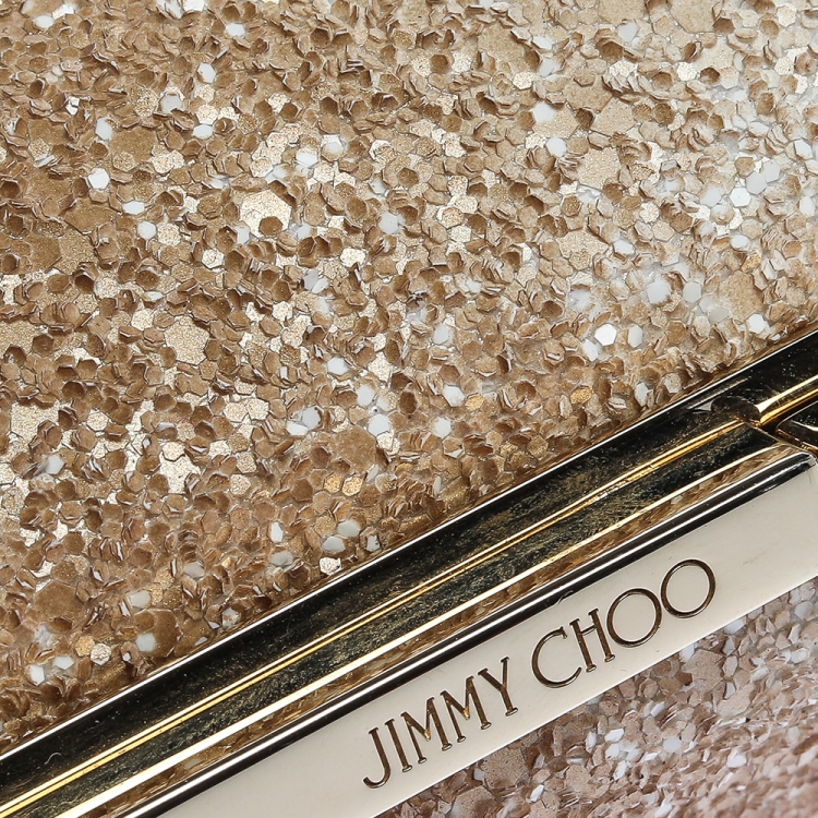 Pre Owned Jimmy Choo Metallic/White Coarse Glitter and Suede Trinket Clutch