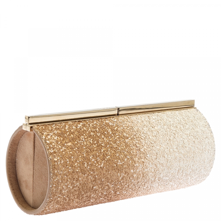 Pre Owned Jimmy Choo Metallic/White Coarse Glitter and Suede Trinket Clutch