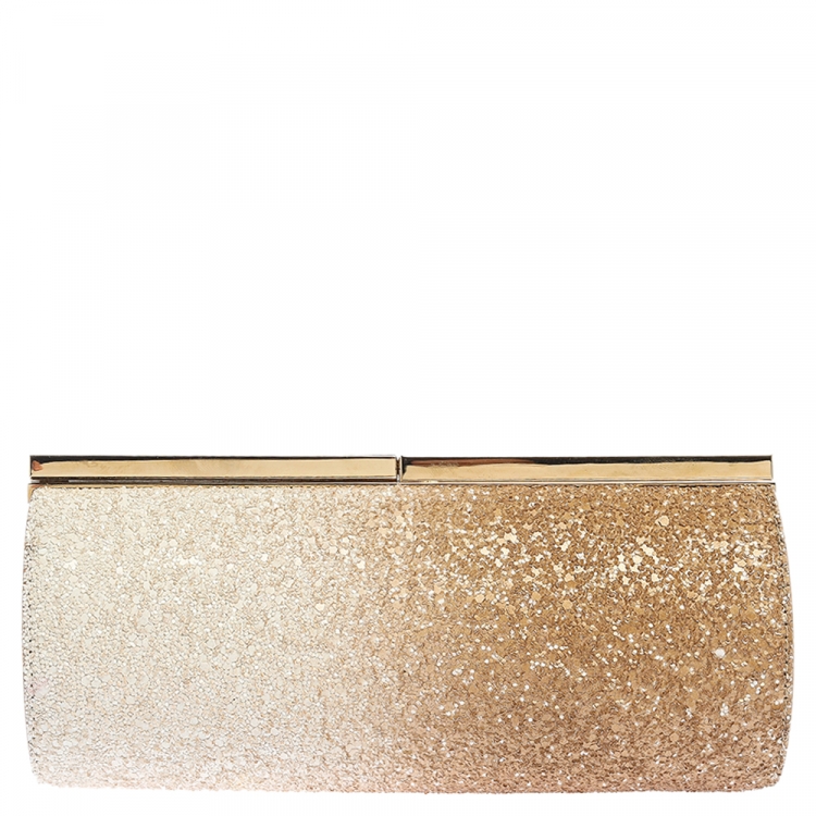 Pre Owned Jimmy Choo Metallic/White Coarse Glitter and Suede Trinket Clutch