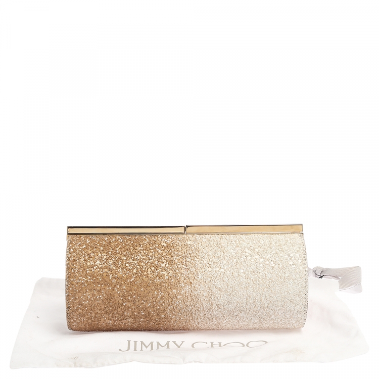 Pre Owned Jimmy Choo Metallic/White Coarse Glitter and Suede Trinket Clutch
