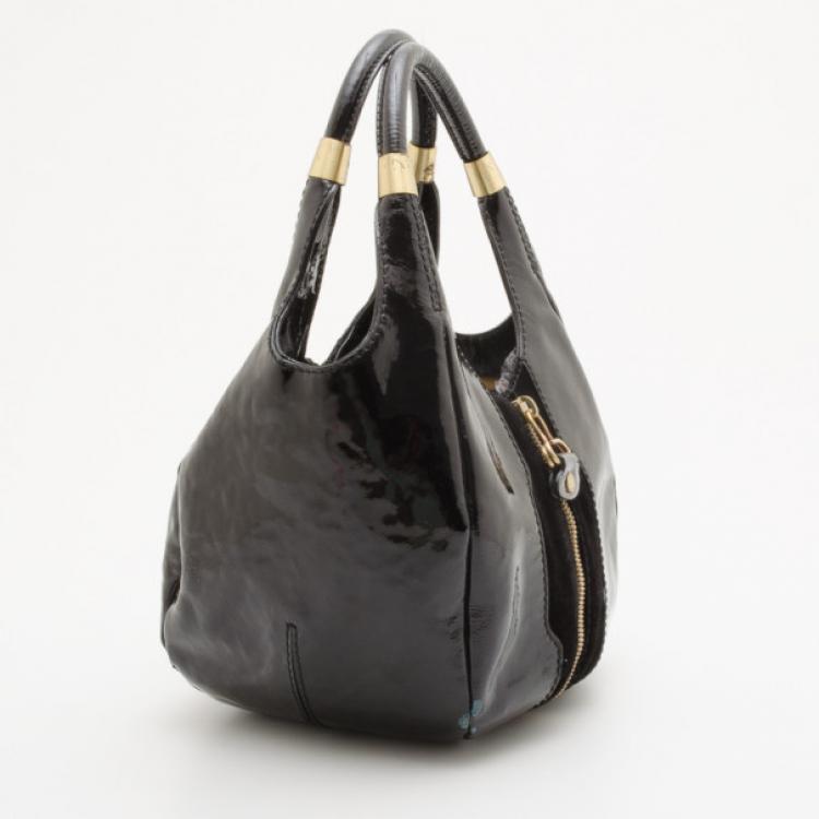 Pre Owned Jimmy Choo Black Leather Middle Zip Hobo