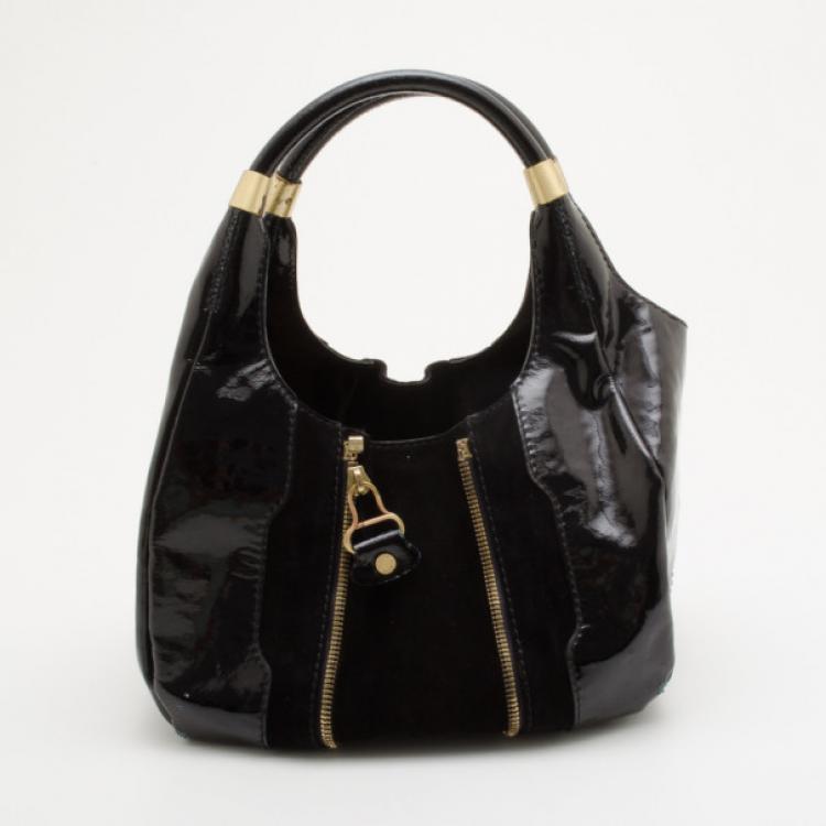 Pre Owned Jimmy Choo Black Leather Middle Zip Hobo