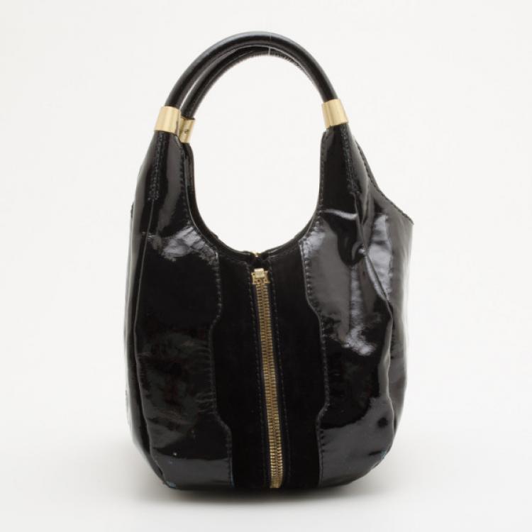 Pre Owned Jimmy Choo Black Leather Middle Zip Hobo