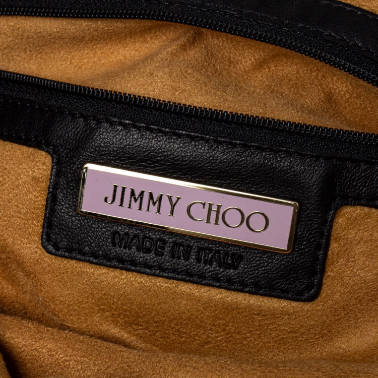 Pre Owned Jimmy Choo Brown/Black Leopard Print Calfhair and Croc Embossed Leather Blythe M Bag