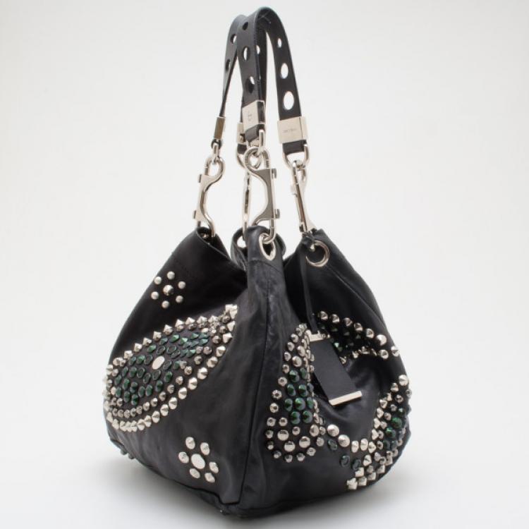 Pre Owned Jimmy Choo Black Studded Lohla Jane Hobo