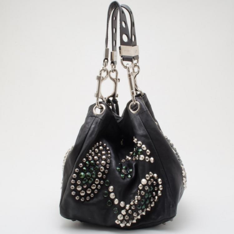 Pre Owned Jimmy Choo Black Studded Lohla Jane Hobo