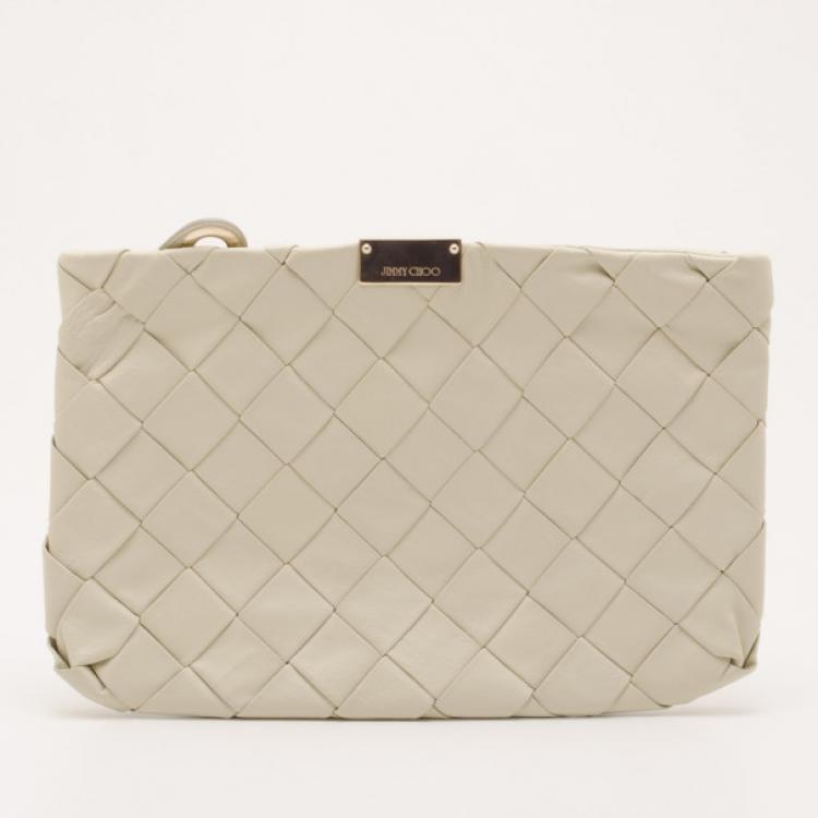 Pre Owned Jimmy Choo Beige Leather Woven Zulu Clutch