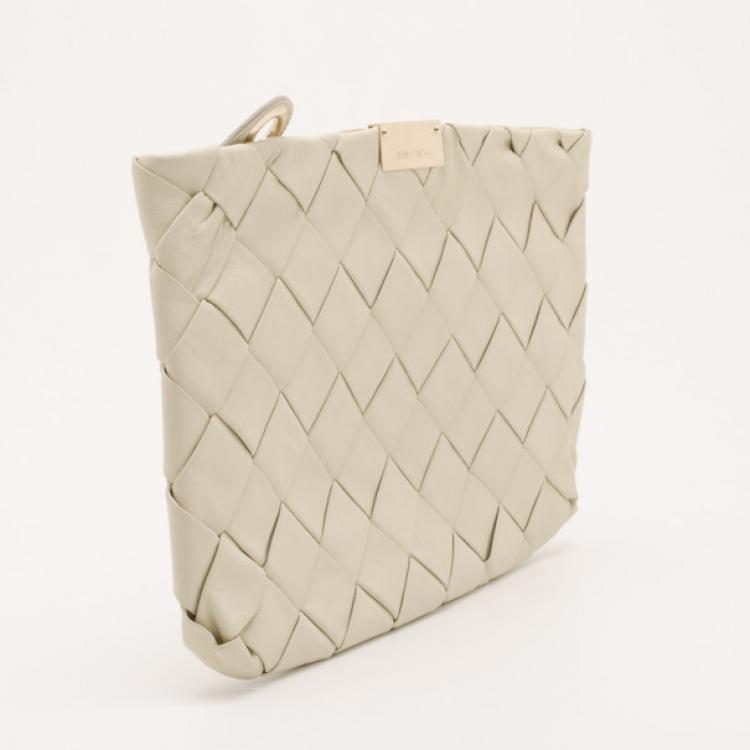 Pre Owned Jimmy Choo Beige Leather Woven Zulu Clutch