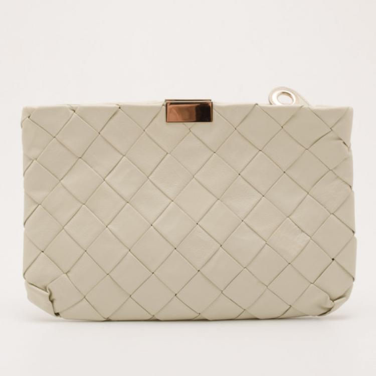 Pre Owned Jimmy Choo Beige Leather Woven Zulu Clutch