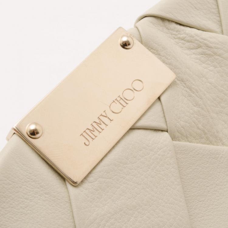 Pre Owned Jimmy Choo Beige Leather Woven Zulu Clutch