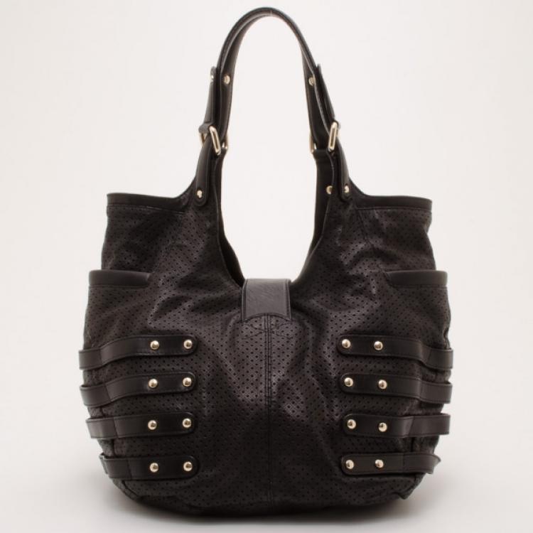 مملوكة مسبقًا Jimmy Choo Black Perforated Leather Bree Shoulder Bag   