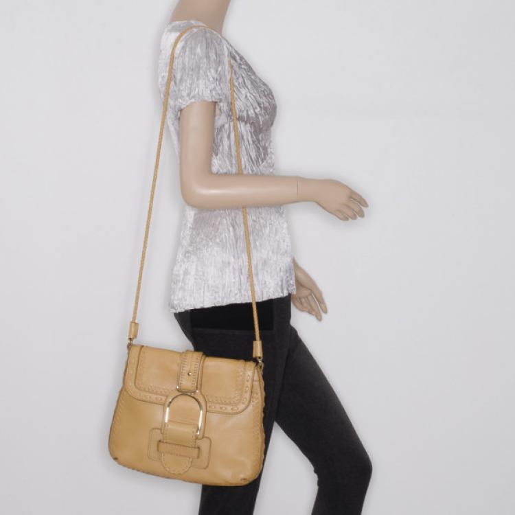 Pre Owned Jimmy Choo Blonde Whipstitch Leather Leah Crossbody Bag