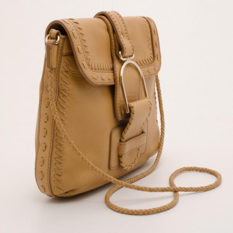 Pre Owned Jimmy Choo Blonde Whipstitch Leather Leah Crossbody Bag