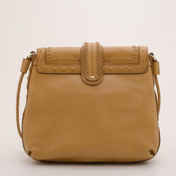 Pre Owned Jimmy Choo Blonde Whipstitch Leather Leah Crossbody Bag