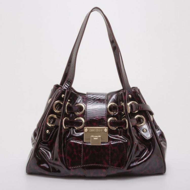 Pre Owned Jimmy Choo Bordeaux Patent Leopard Ramona Bag