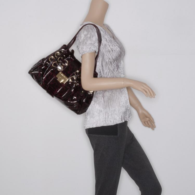 Pre Owned Jimmy Choo Bordeaux Patent Leopard Ramona Bag