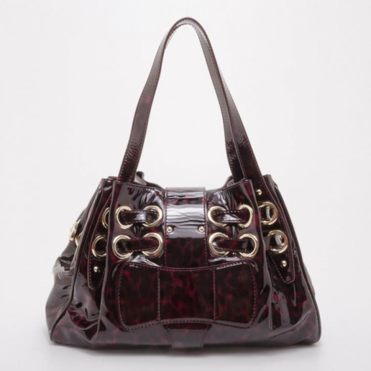 Pre Owned Jimmy Choo Bordeaux Patent Leopard Ramona Bag