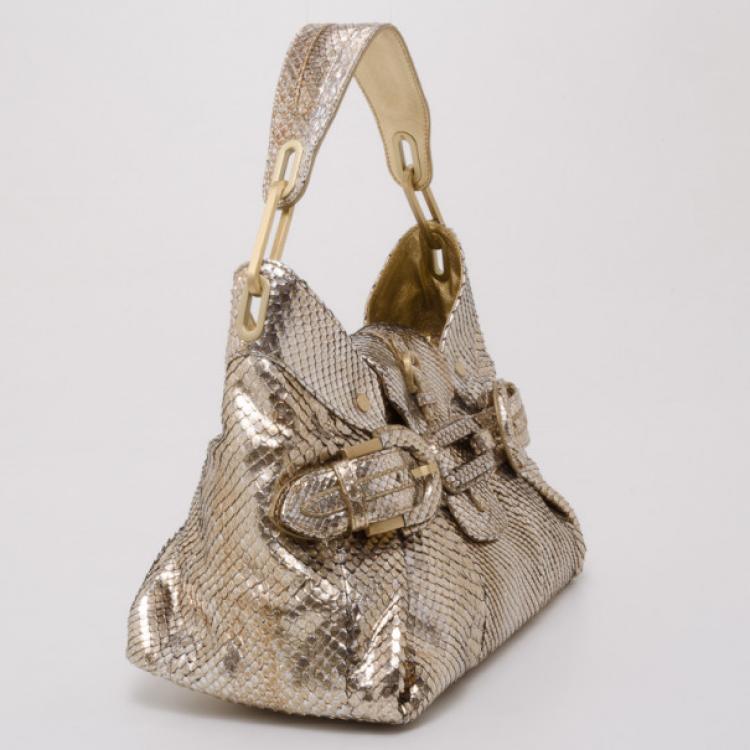 Pre Owned Jimmy Choo Gold Python Tulita Bag