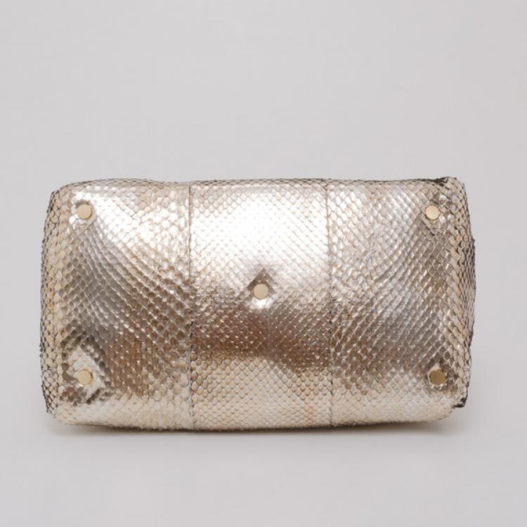 Pre Owned Jimmy Choo Gold Python Tulita Bag
