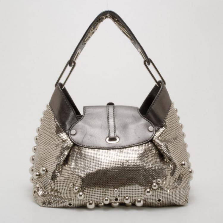 Pre Owned Jimmy Choo Silver Studded Chain Mail Tulita Hobo 