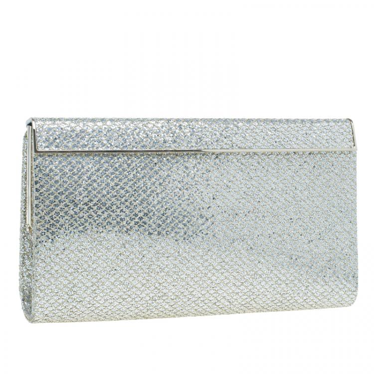 Pre Owned Jimmy Choo Gold Glitter Finished Cayla Clutch