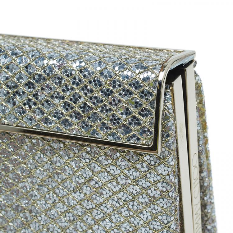 Pre Owned Jimmy Choo Gold Glitter Finished Cayla Clutch
