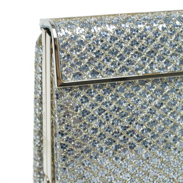 Pre Owned Jimmy Choo Gold Glitter Finished Cayla Clutch