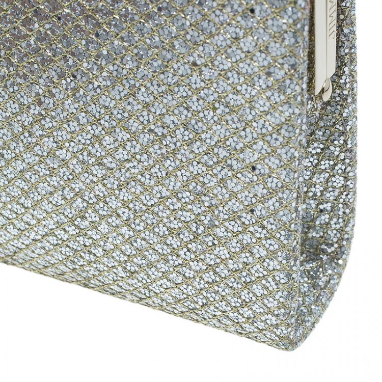 Pre Owned Jimmy Choo Gold Glitter Finished Cayla Clutch