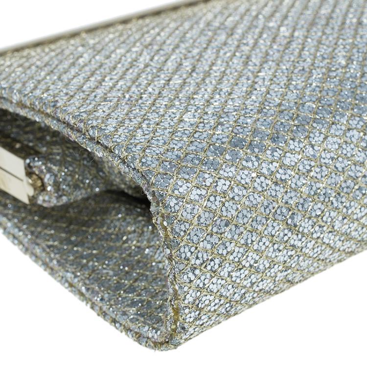 Pre Owned Jimmy Choo Gold Glitter Finished Cayla Clutch