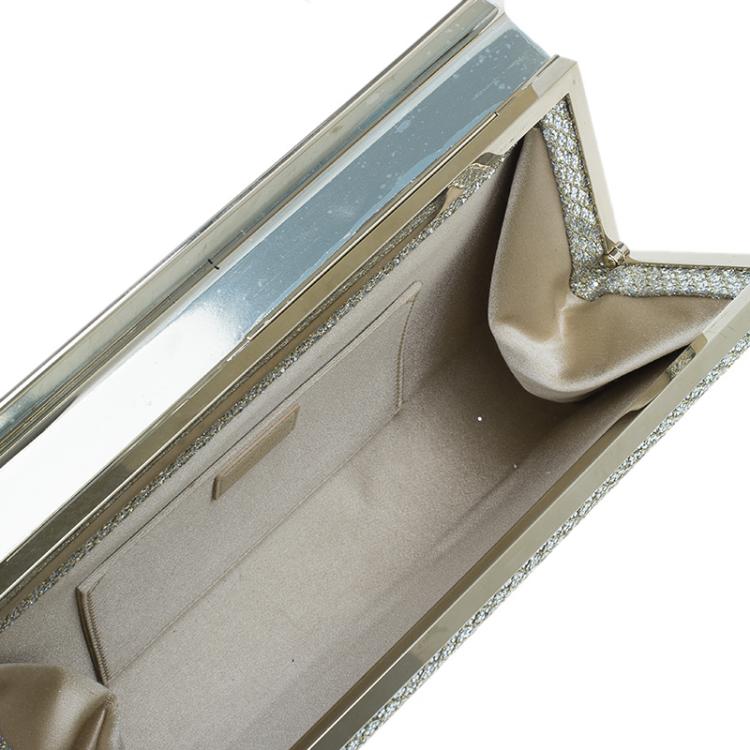 Pre Owned Jimmy Choo Gold Glitter Finished Cayla Clutch