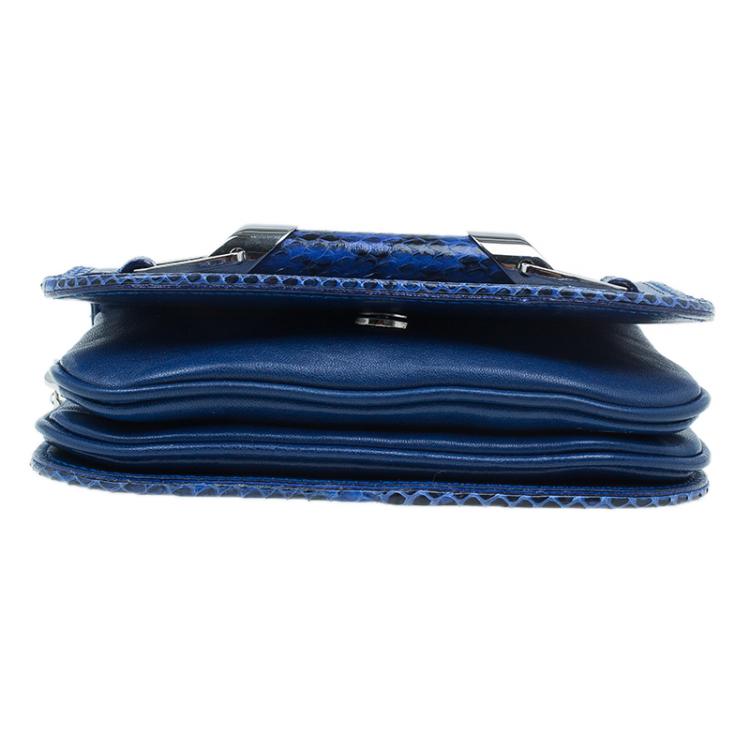 Pre Owned Jimmy Choo Blue Leather Snake Skin Trim Zadie Crossbody Bag