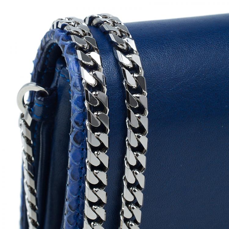 Pre Owned Jimmy Choo Blue Leather Snake Skin Trim Zadie Crossbody Bag