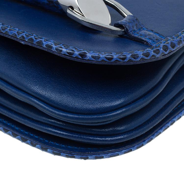 Pre Owned Jimmy Choo Blue Leather Snake Skin Trim Zadie Crossbody Bag