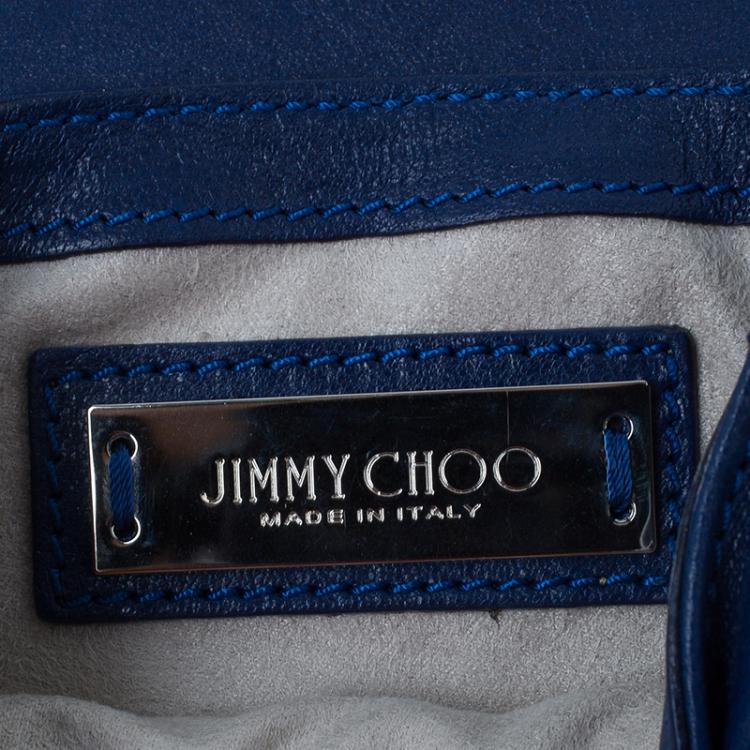 Pre Owned Jimmy Choo Blue Leather Snake Skin Trim Zadie Crossbody Bag