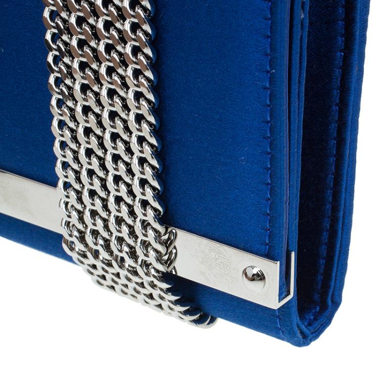 Pre Owned Jimmy Choo Electric Blue Satin Exclusive Milla Chain Clutch 