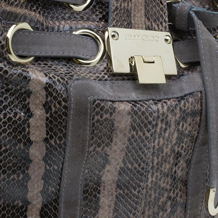 Pre Owned Jimmy Choo Grey Python Ramona Bucket Bag