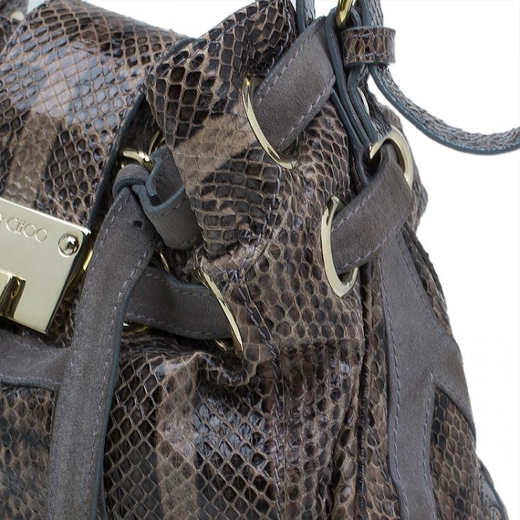 Pre Owned Jimmy Choo Grey Python Ramona Bucket Bag