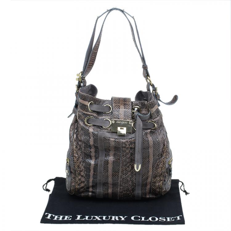 Pre Owned Jimmy Choo Grey Python Ramona Bucket Bag