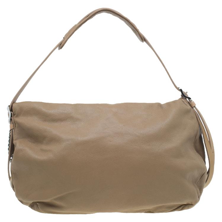 Pre Owned Jimmy Choo Beige Leather Large Biker Saddle Chain Crossbody Bag