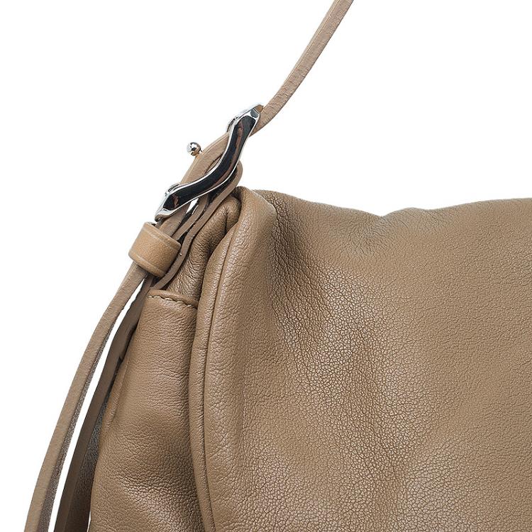 Pre Owned Jimmy Choo Beige Leather Large Biker Saddle Chain Crossbody Bag